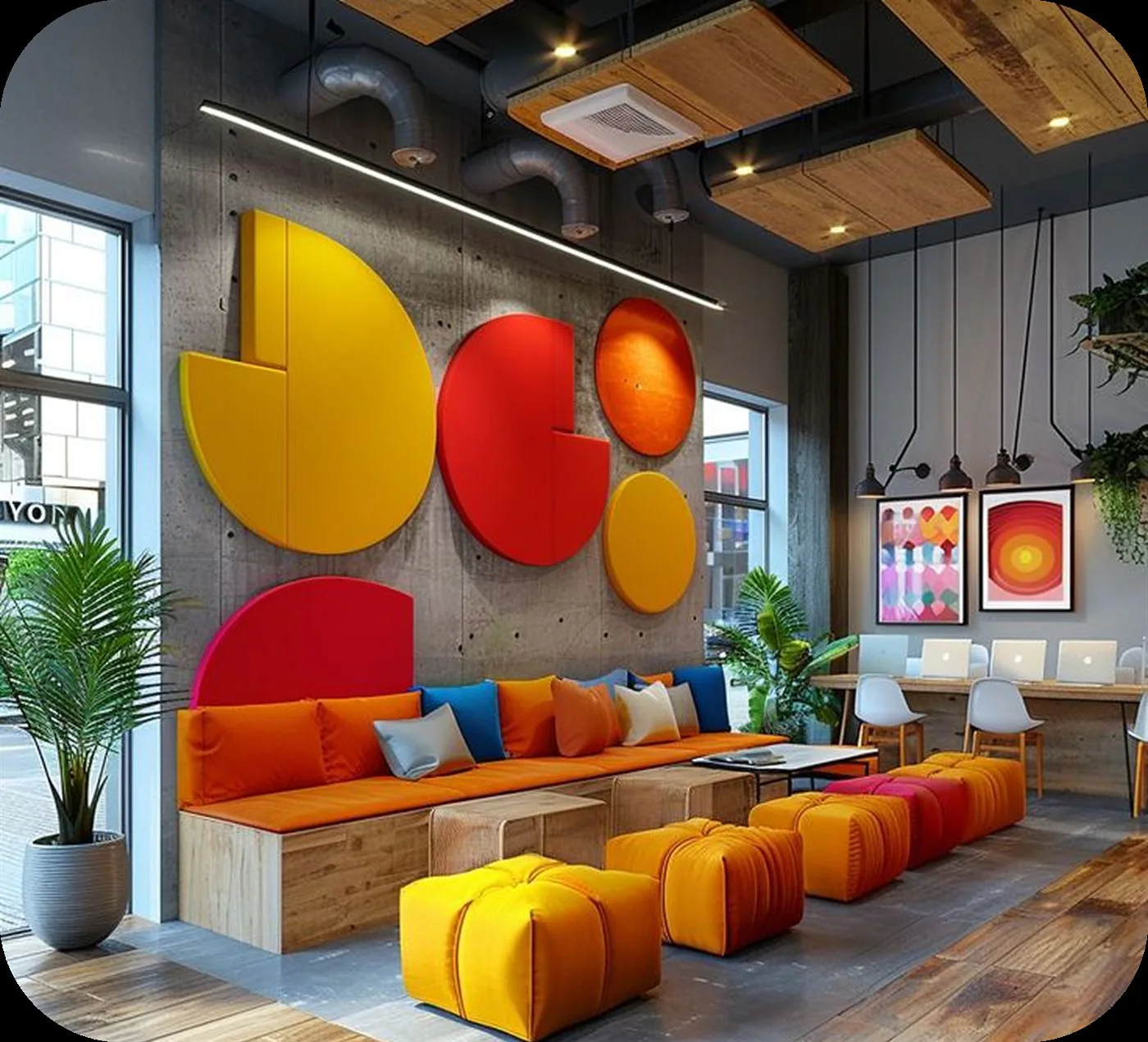 A bold, colorful interior space that reflects contemporary Kenyan design creativity.